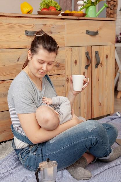 Mother with baby at home