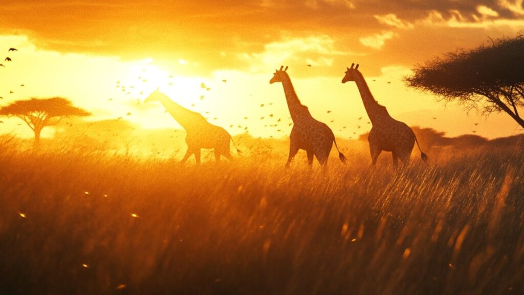 Giraffes grazing in Ruaha National Park on Zanzibar Safari