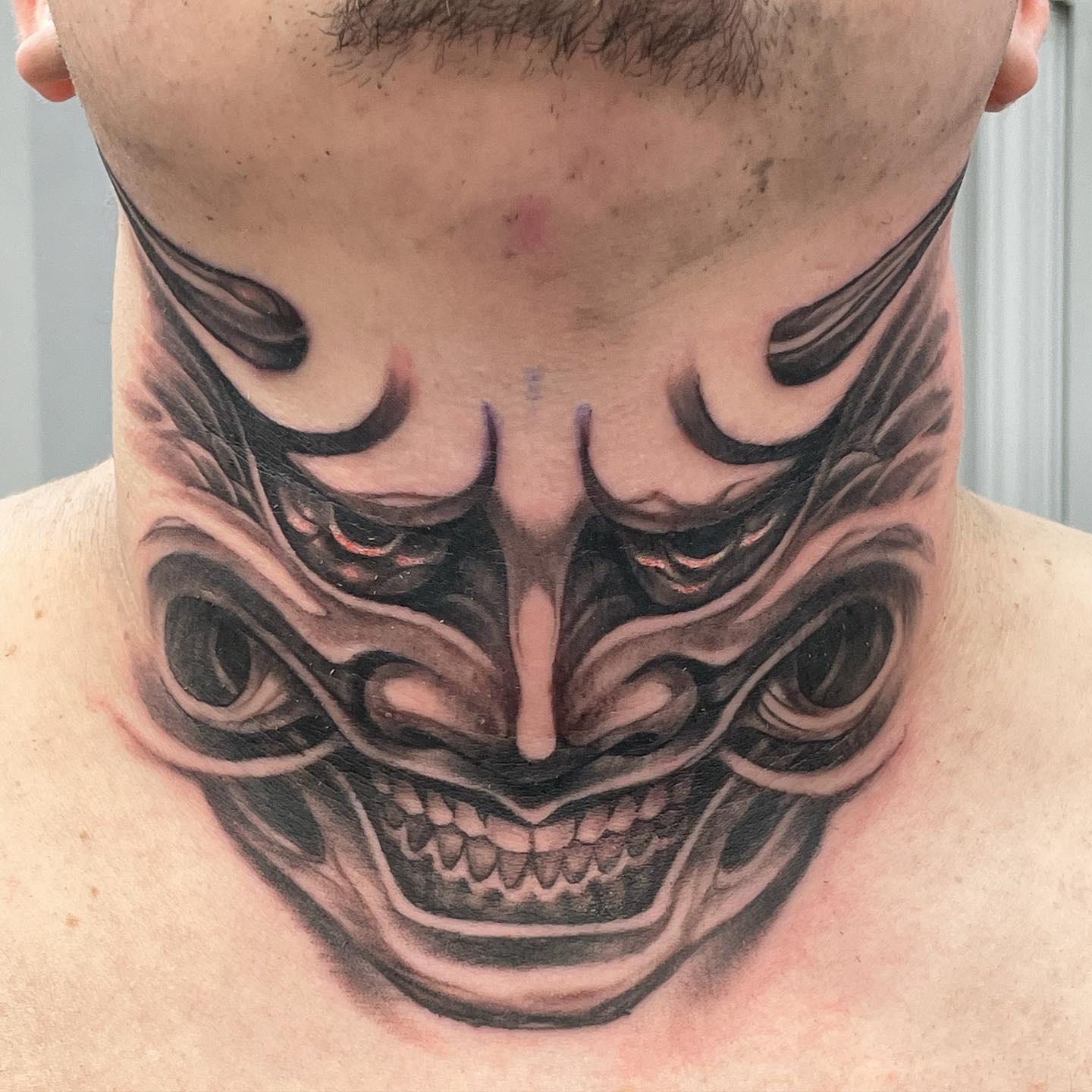 Hannya Throat Tattoo