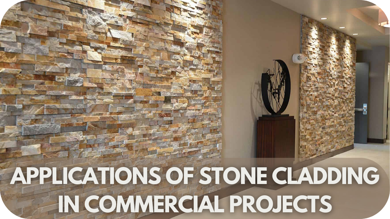 Varied applications of stone cladding in commercial building designs and projects.