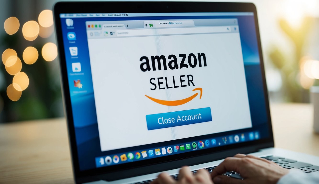 A computer screen showing the Amazon seller account settings with a mouse cursor hovering over the "Close Account" button