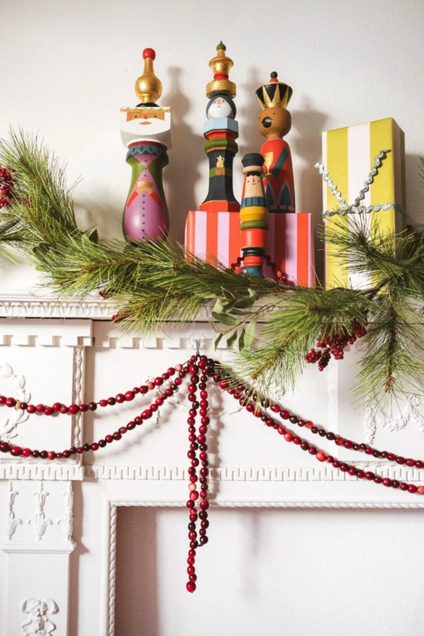 christmas cranberry garland on mantel