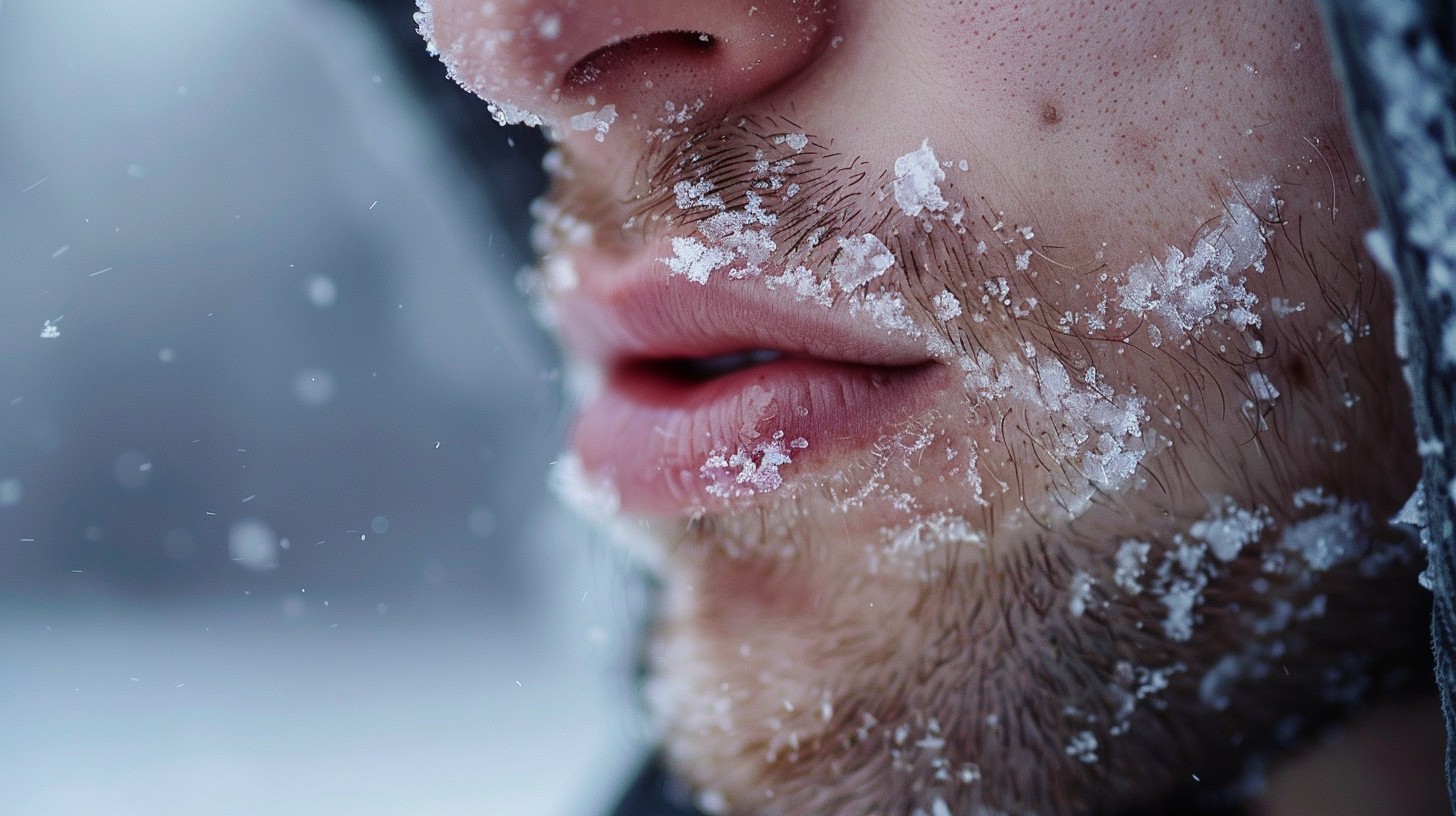 snowflakes sticking on cheeks