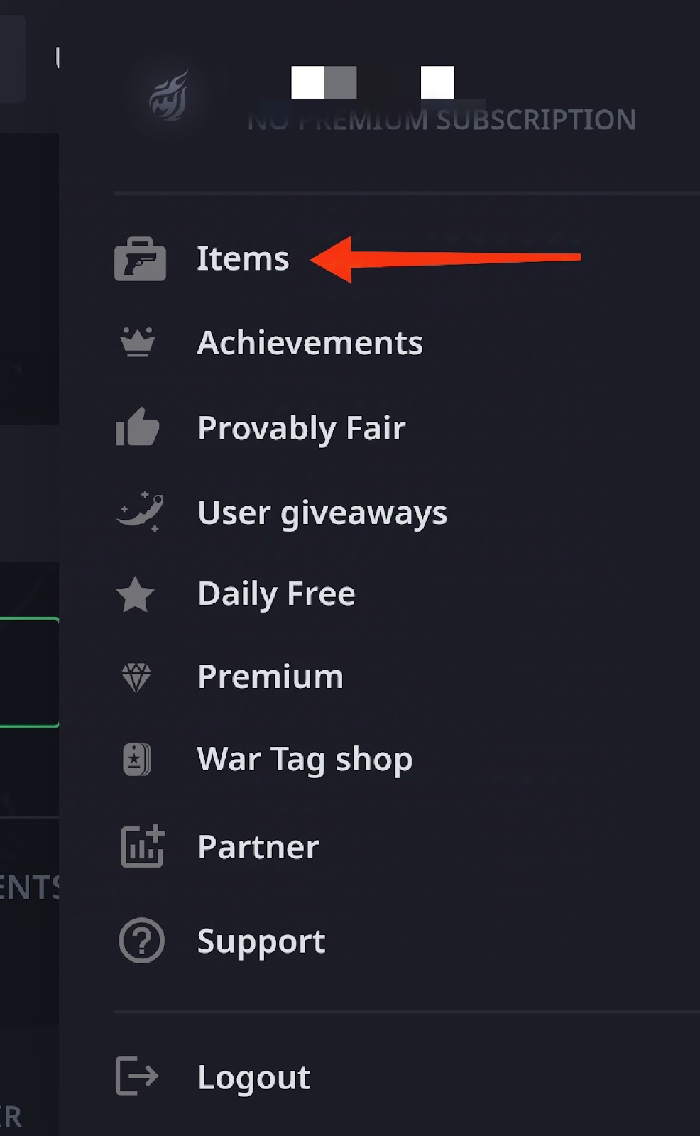 Selecting Inventory in Hellcase profile