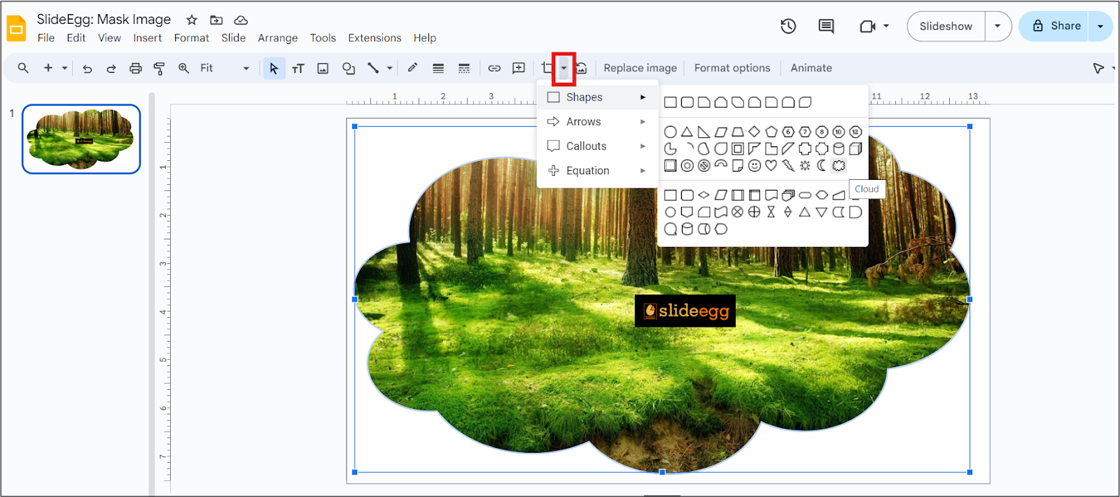 Applying Mask in various shapes option in Google Slides 