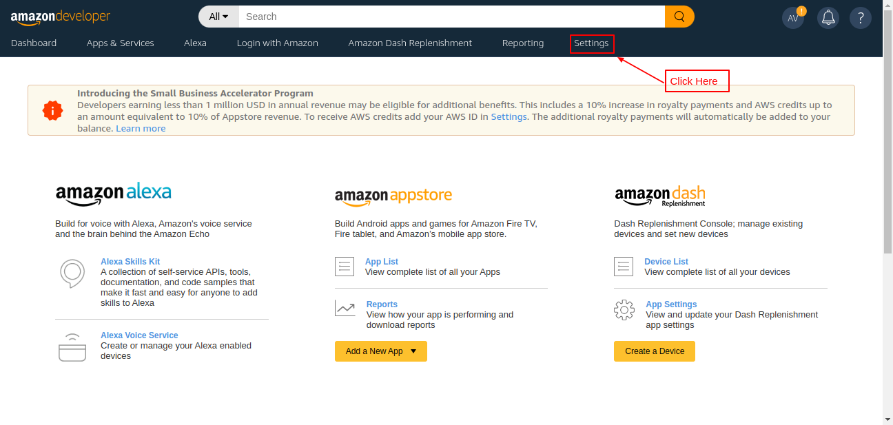 Amazon developer account 