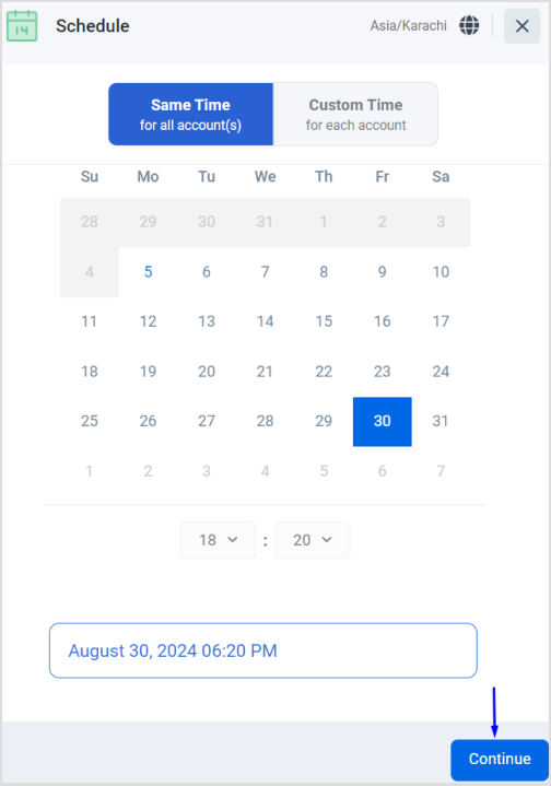 Choose scheduling date and time