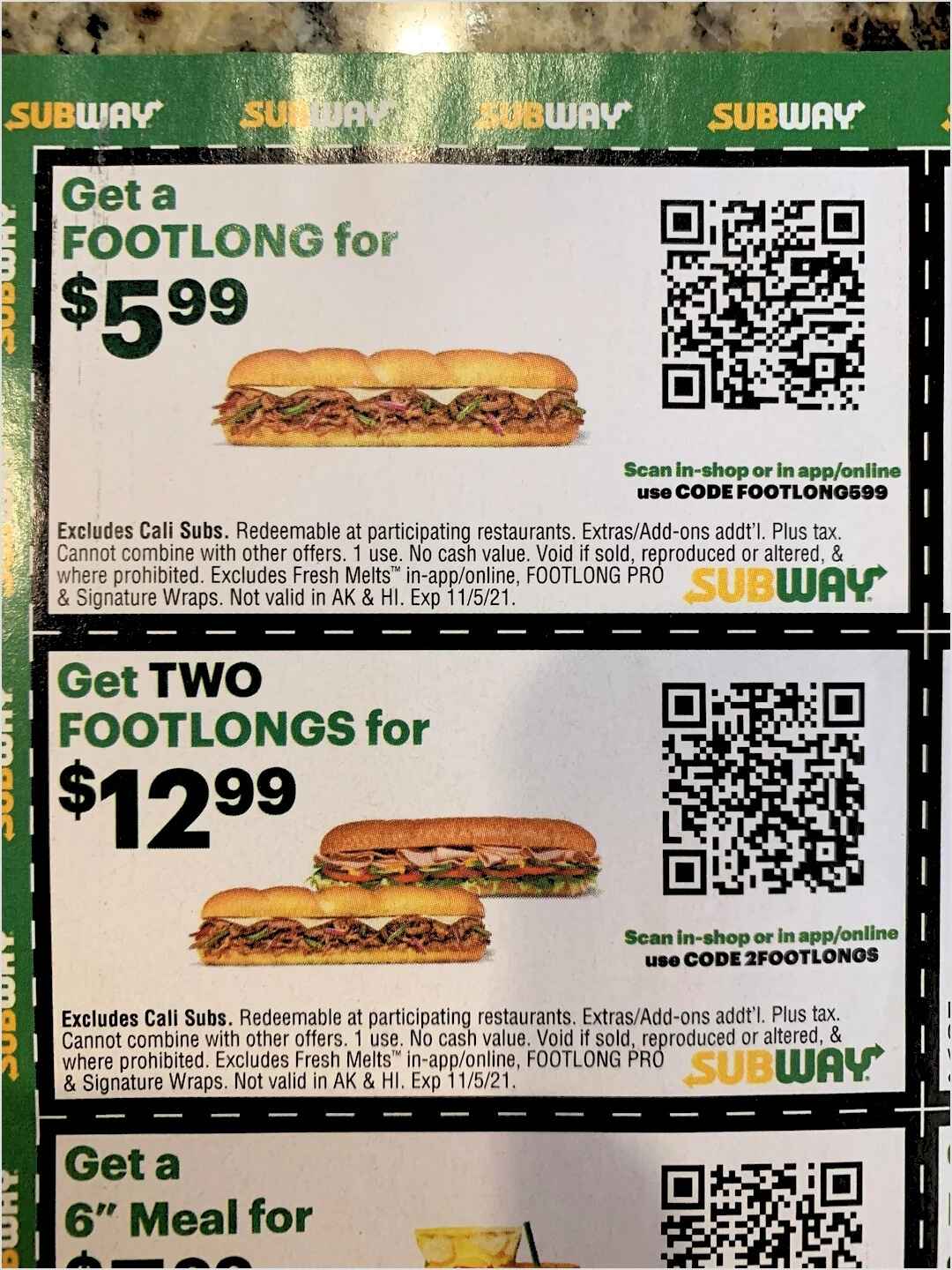 Subway QR code for coupons