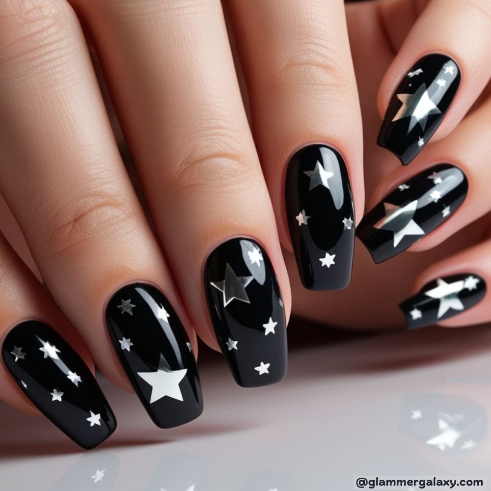 December Nails having Chrome Stars
