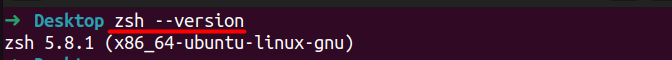 Terminal output displaying zsh version using zsh --version command