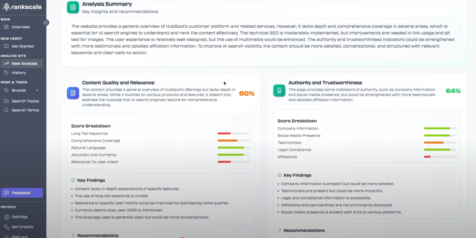AI audit report summary on Rankscale.ai