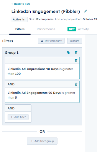 Active List in HubSpot: LinkedIn Ads Engagement