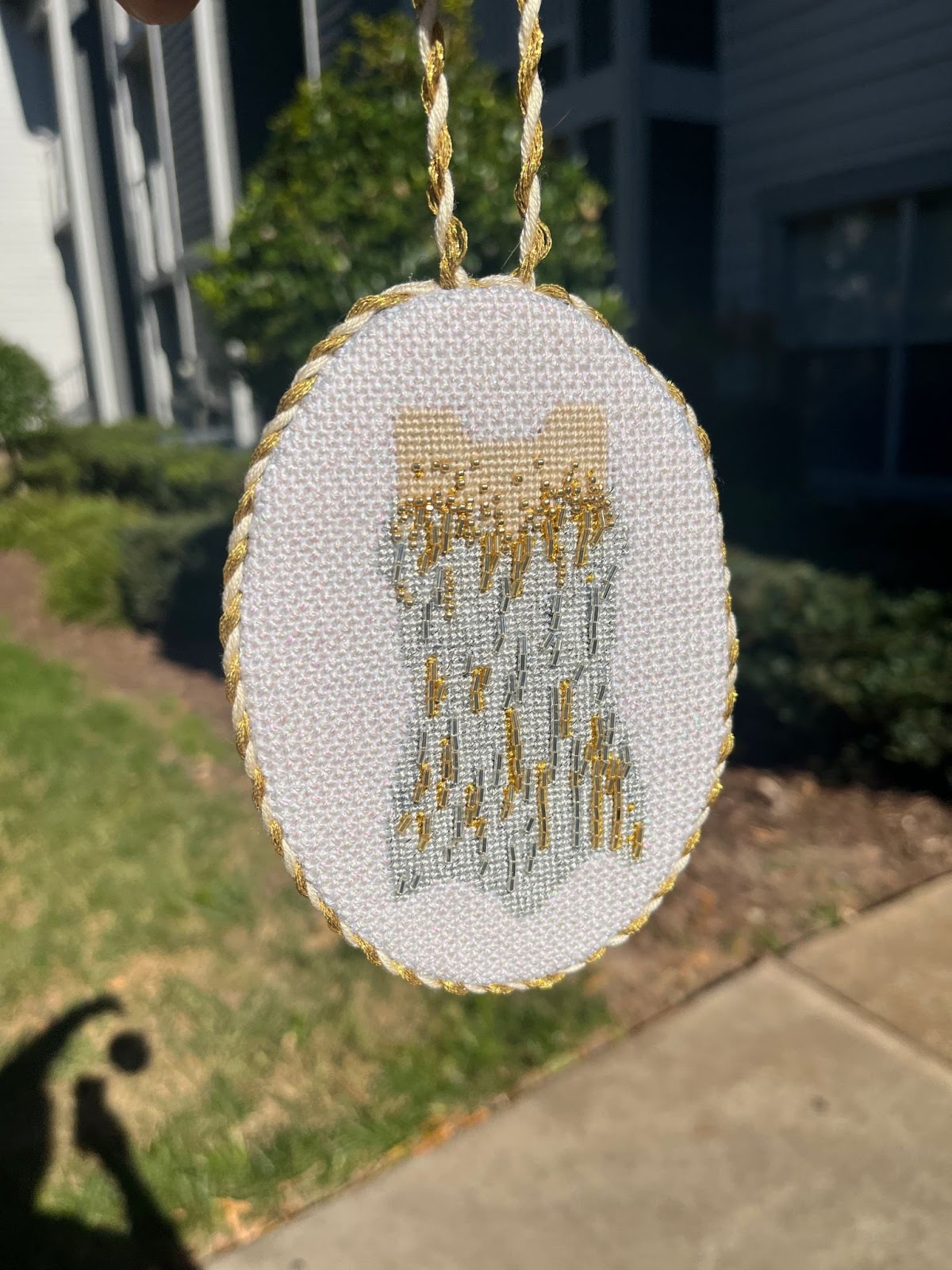beginner needlepoint kit - design titled gold sequin dress