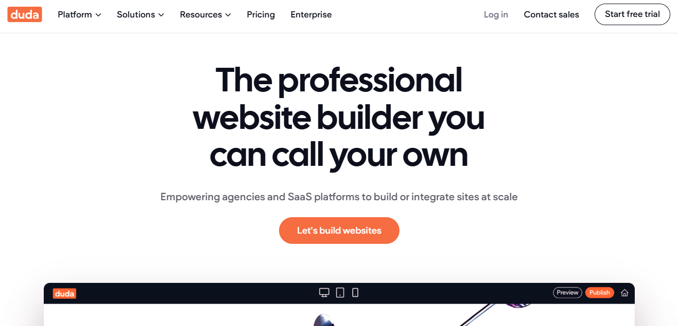 image of duda landing page