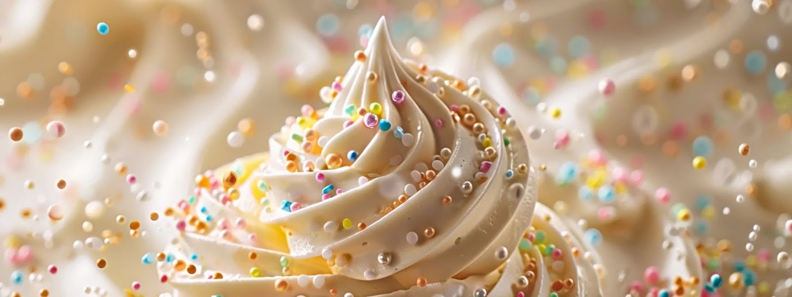 a creamy soft serve ice cream machine churning out a swirl of velvety vanilla goodness, topped with colorful sprinkles and a drizzle of rich chocolate sauce.