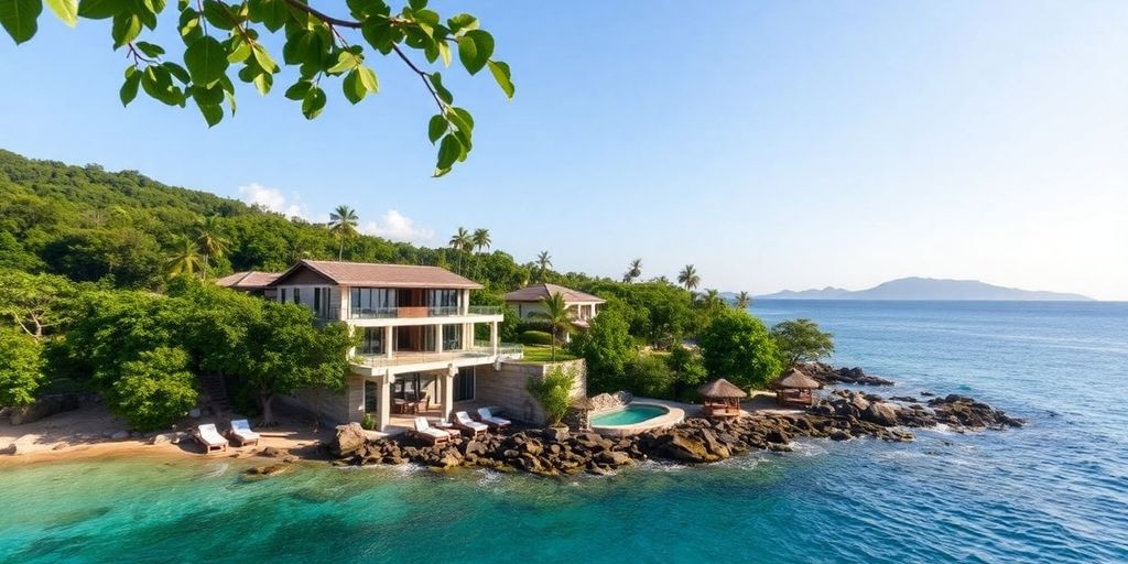 Beachfront property in Phuket with clear blue waters.