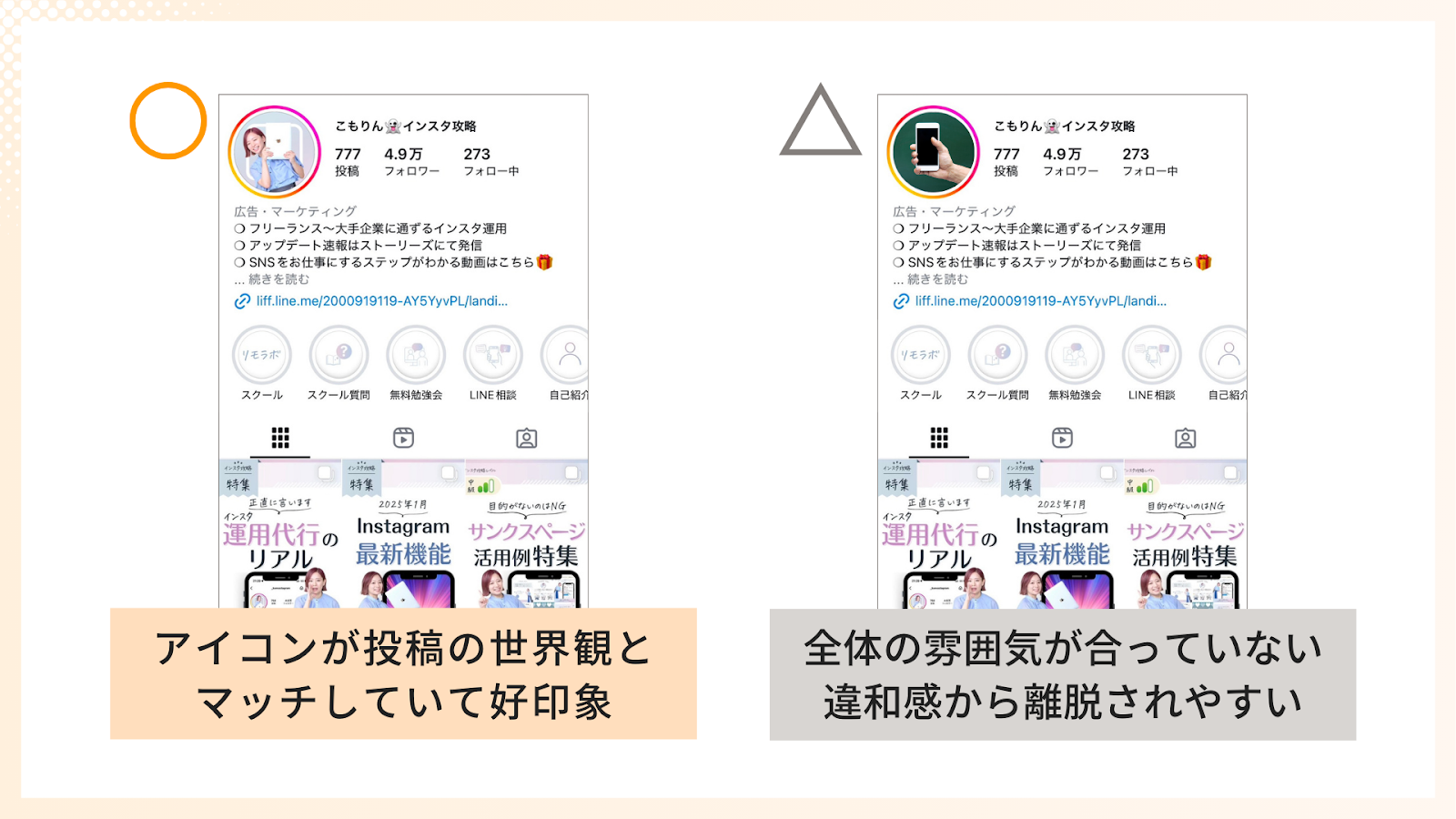 アイコンが投稿の世界観とマッチしているのが◎
全体の雰囲気が合ってなかったり違和感があると✕