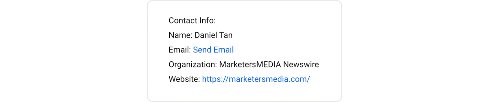 An example of a press release contact information section.