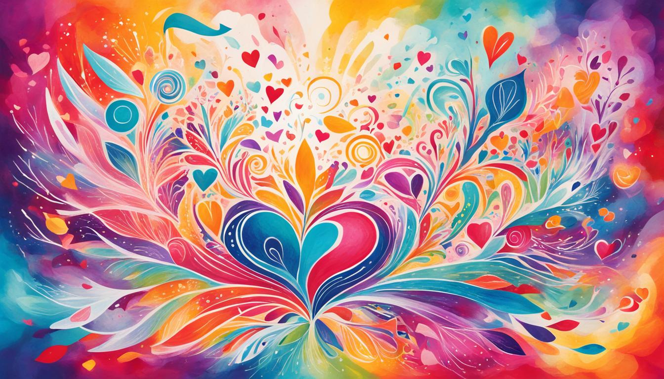 An image that portrays the process of manifesting a crush through visualization techniques. Use vibrant colors and swirling patterns to depict the energy of positive affirmations. Incorporate symbols of love and attraction, such as hearts, arrows, and flowers. Show the power of the mind by including a person meditating or visualizing their desired outcome. Use light and shadow to create depth and movement within the image, symbolizing the transformation of desires into reality.