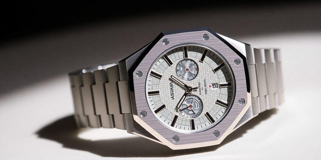 Close-up of Audemars Piguet Royal Oak watch.