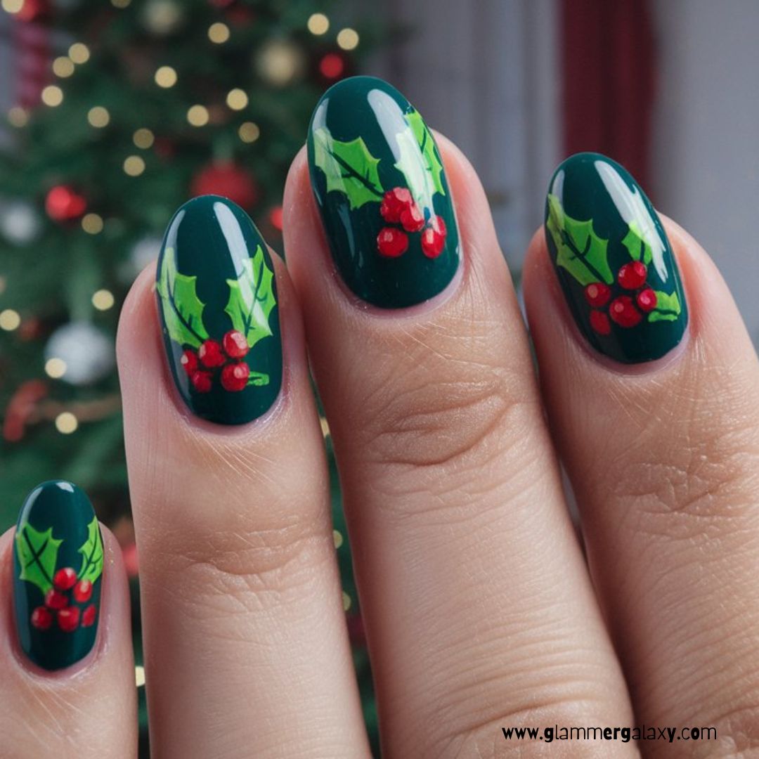 Christmas holiday Nails having Holly Accent Nails
