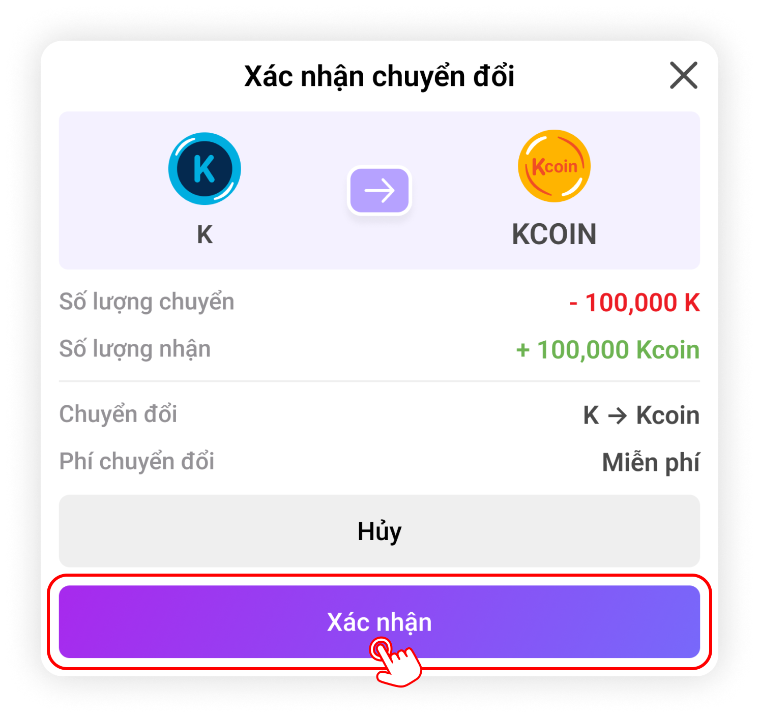 xác nhận đổi K