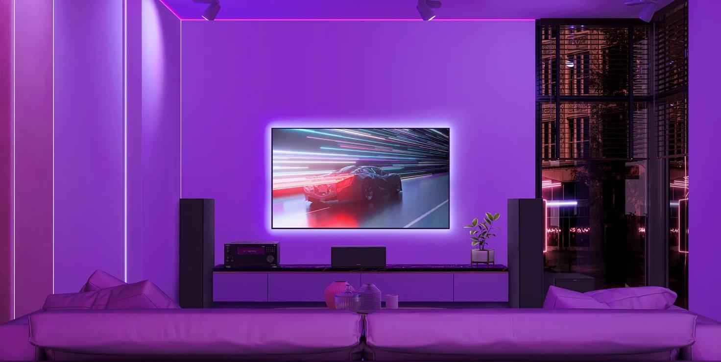 A living room with a television and speakers

AI-generated content may be incorrect.