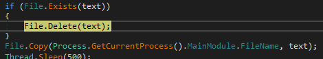 if (File. Exists(text)) Fi Ie . Copy (Proces s . . Mai nModuIe . Fi IeName , text) ;
