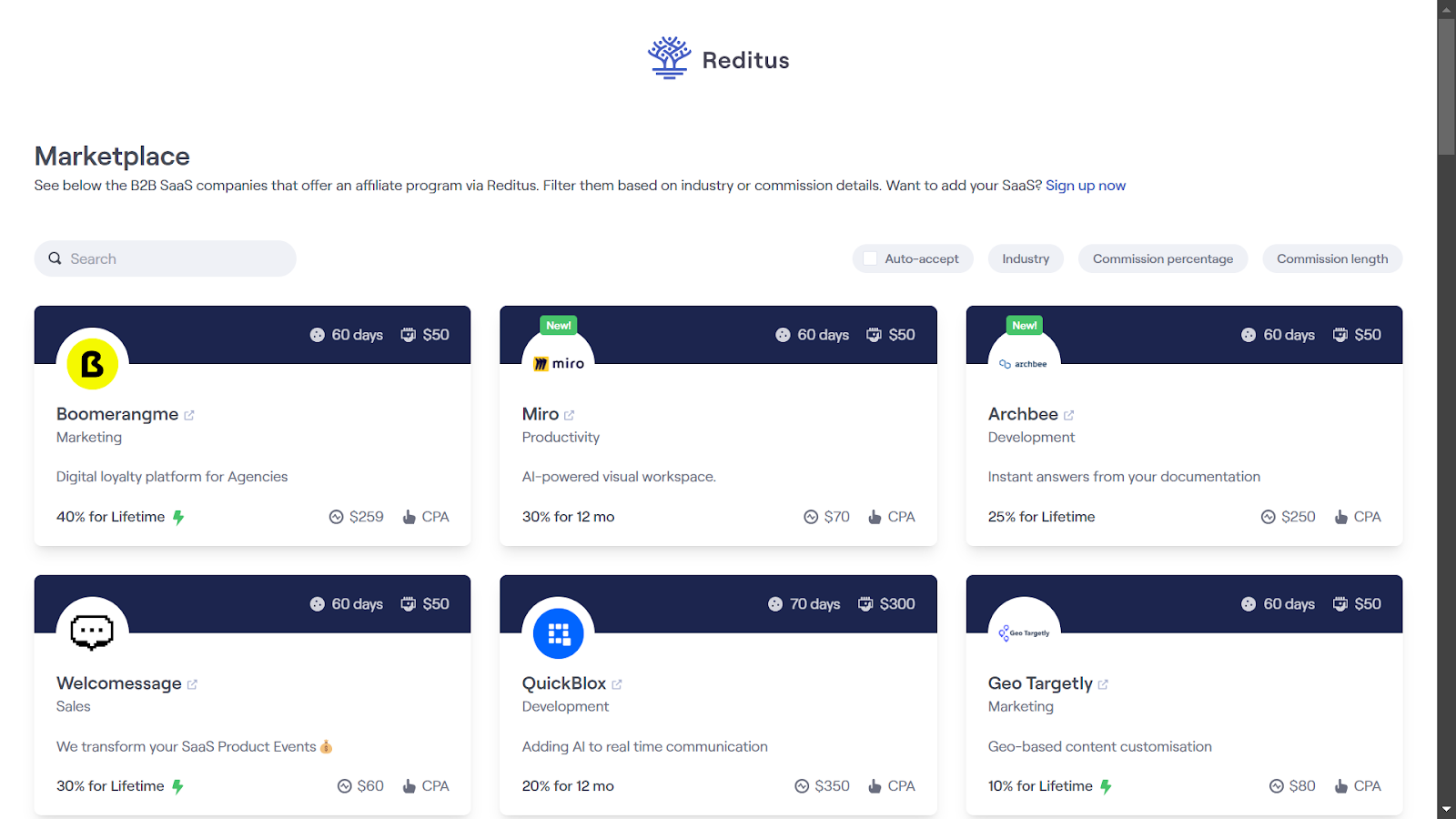 Screenshot from the Reditus Marketplace.