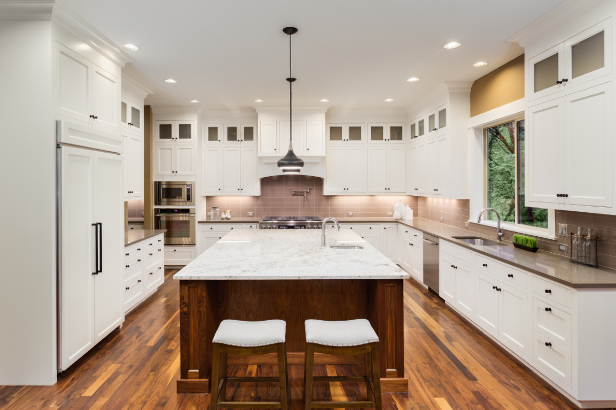 U-Shaped White Kitchen with Inset Cabinets