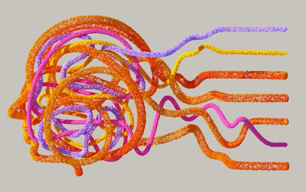 Colorful pipe cleaners shaping a human head.