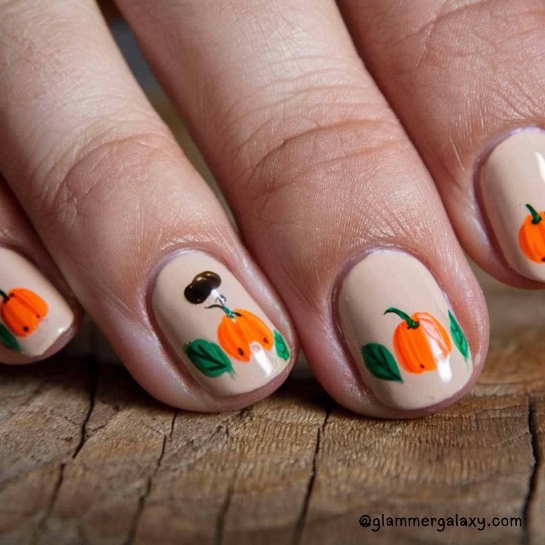 Bold Fall Nail Art Designs Having Short and Sweet Fall Manicure
