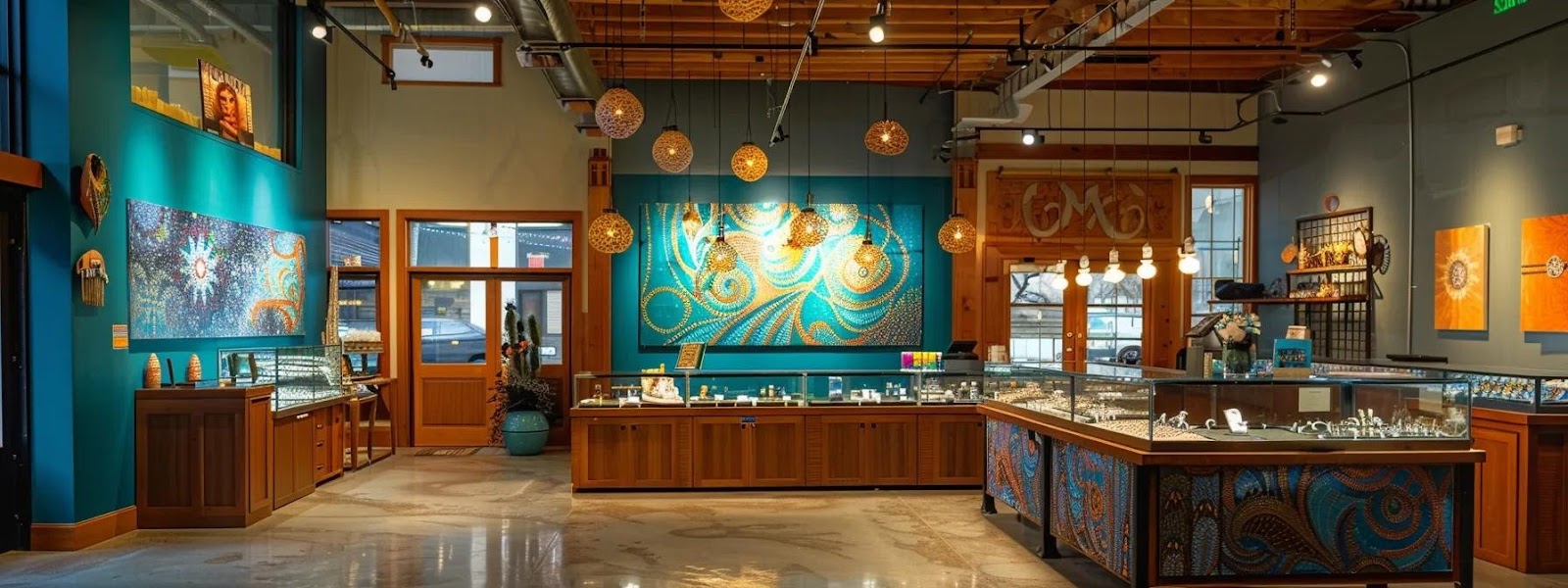 a vibrant, upscale jewelry store in tampa showcases elegant, handcrafted pieces under warm, inviting lighting, highlighting the artisan craftsmanship and the personal touch of supporting local jewelers.