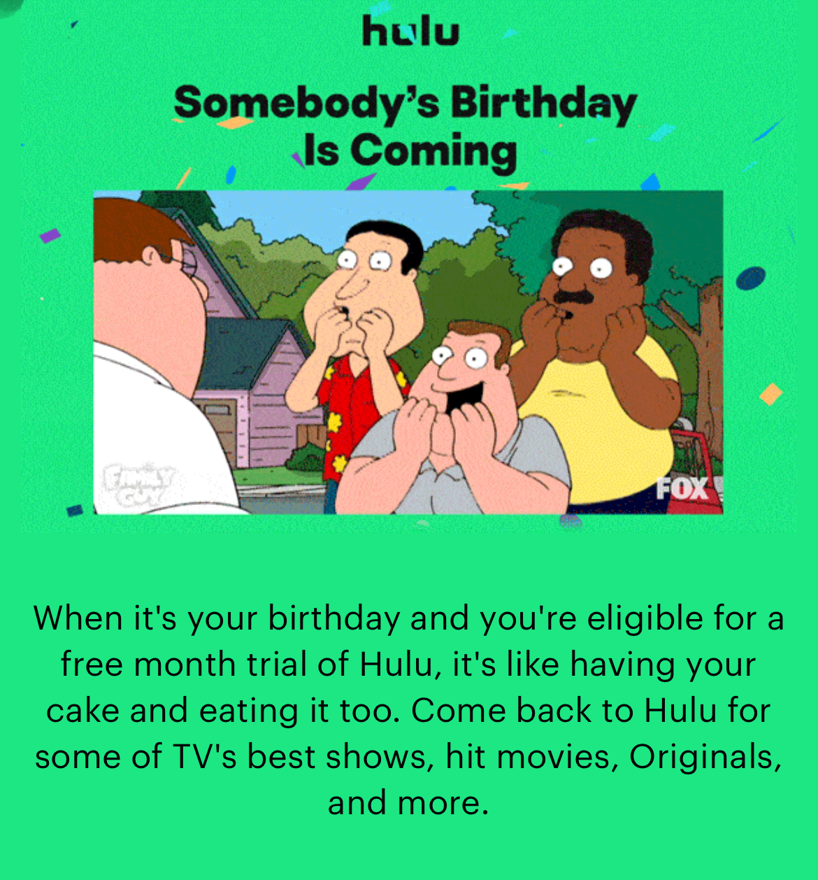 birthday email marketing idea from hulu