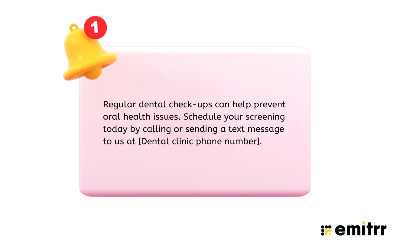 Dental preventive health & care screening SMS samples