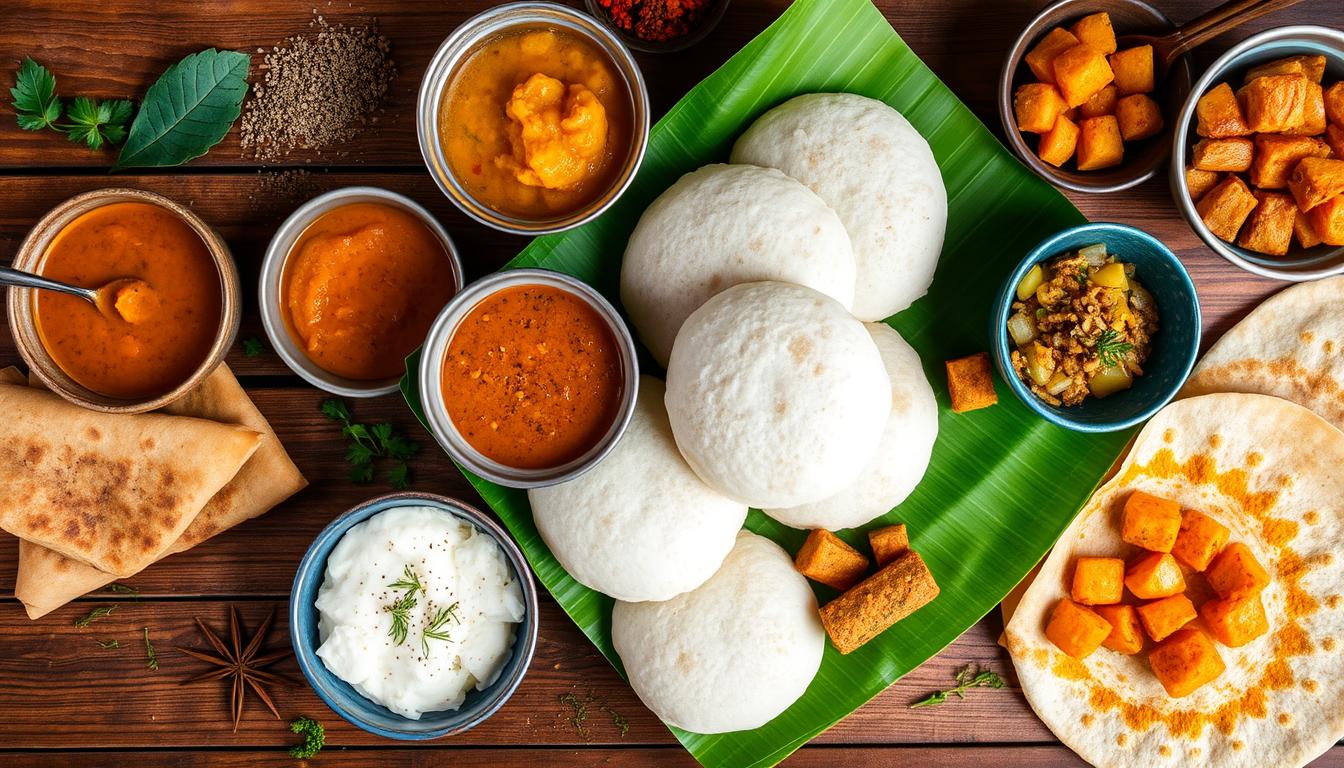 Traditional Indian breakfast dishes recipes spread featuring popular dishes like paratha, upma, and spicy chutneys