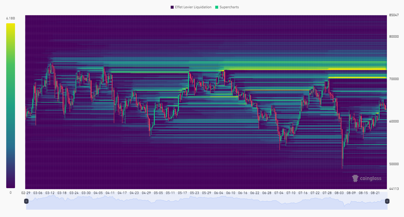 BTC Liquidation Heatmap (6 mois)