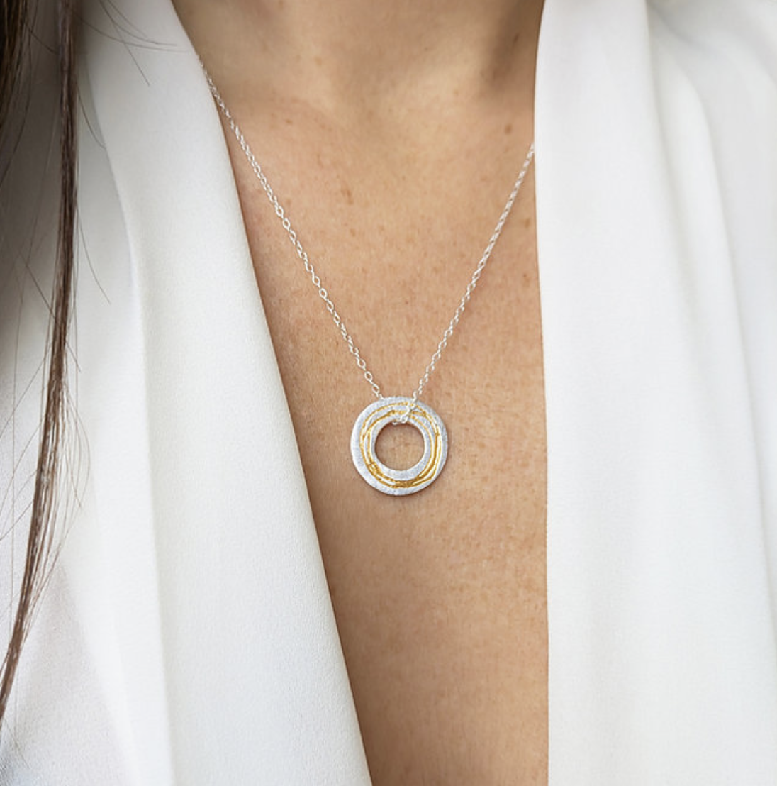 etched silver gold polo pendant necklace