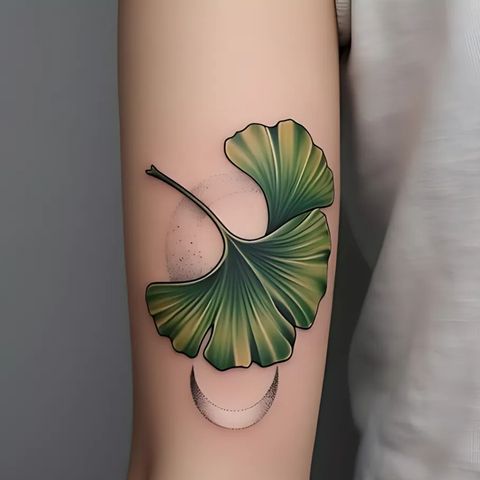 Ginkgo and Moon Tattoo
