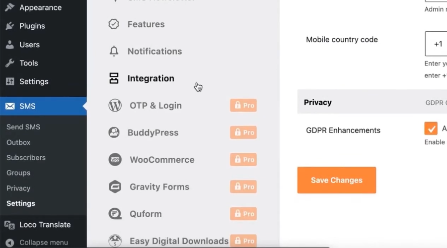 WP SMS integration options and add-ons