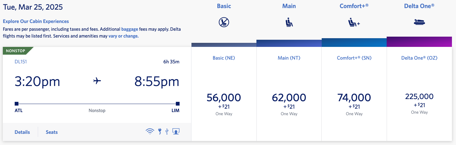 booking ATL to LIM on Delta