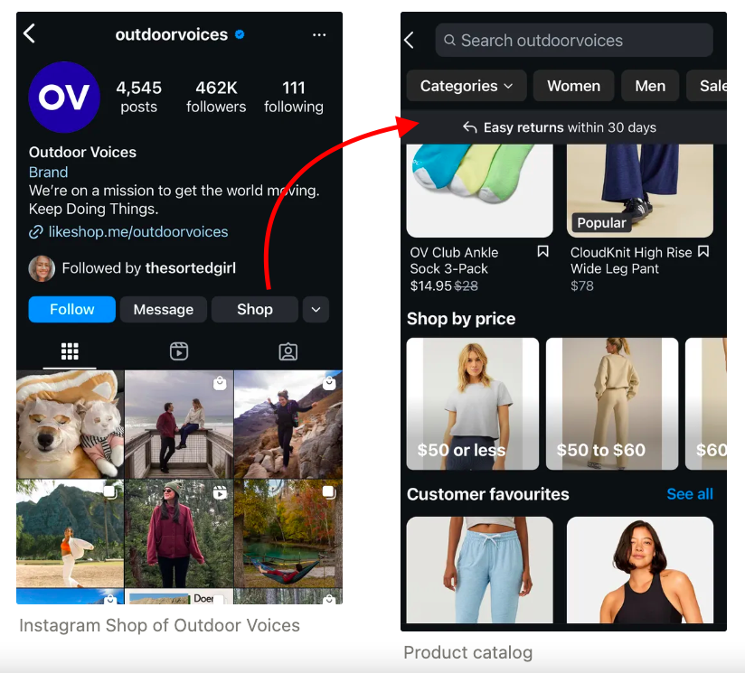 Instagram Shopping account for Outdoor Voices 
