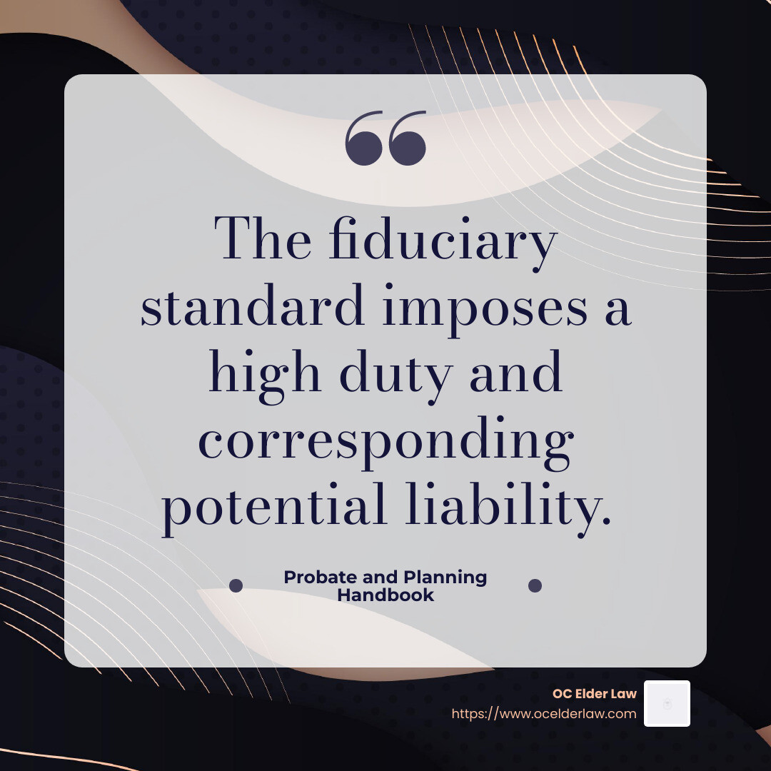 Quote about fiduciary duty from Probate and Planning Handbook - Trustee estate planning infographic simple-quote-dark