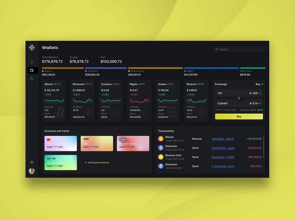 Cryptocurrency trading platform interface