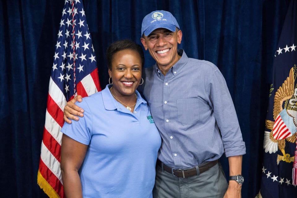 Heather McTeer Toney smiling and posing with Barack Obama