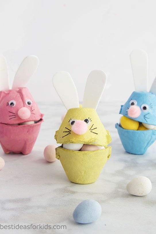 easter egg hunt ideas, three diy bunnies made of egg cartons