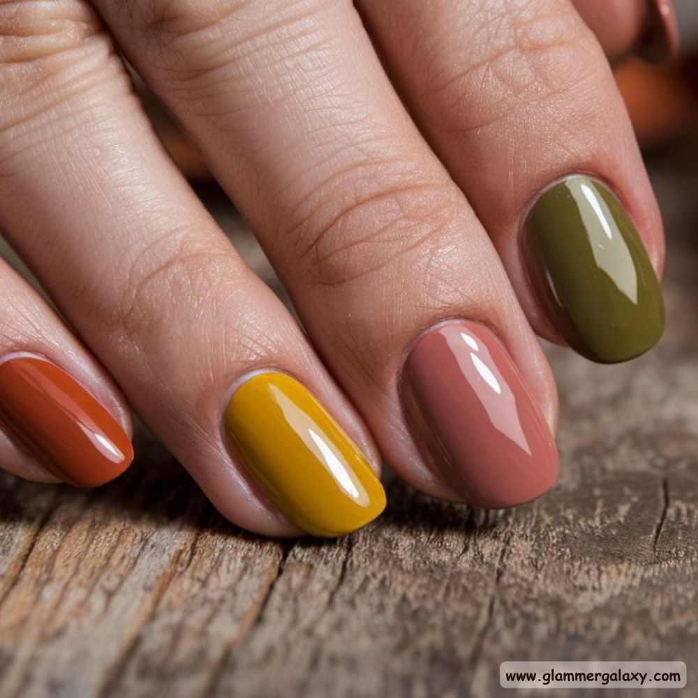 Classy Fall Nails having Autumn Skittles Color Mix