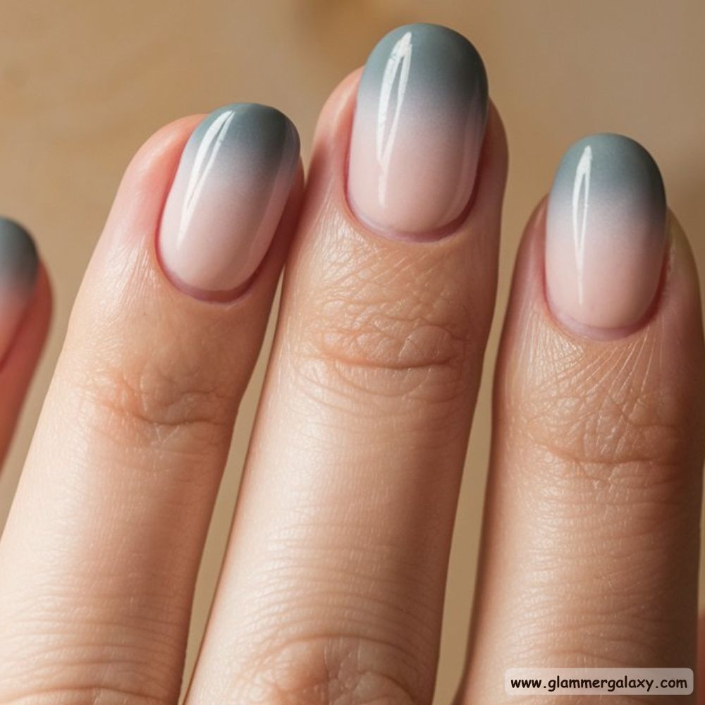 Winter Gray Nails having Modern Gradient Frenchies
