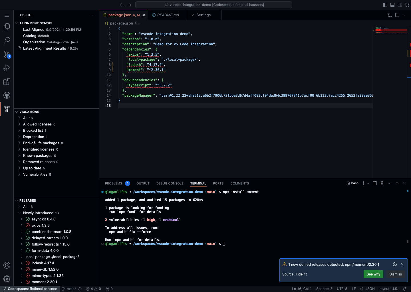 Tidelift IDE integration