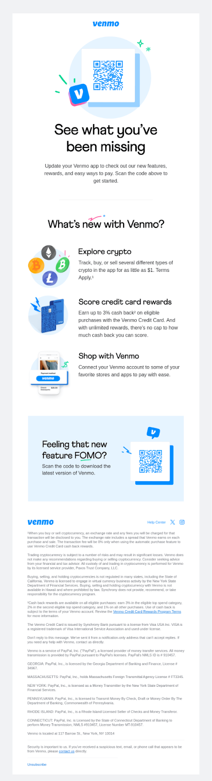 Venmo example of a reengagement email 